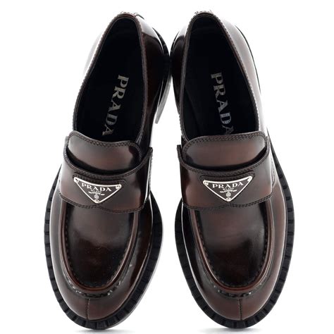 prada spazzolato|Prada spazzolato logo leather loafers.